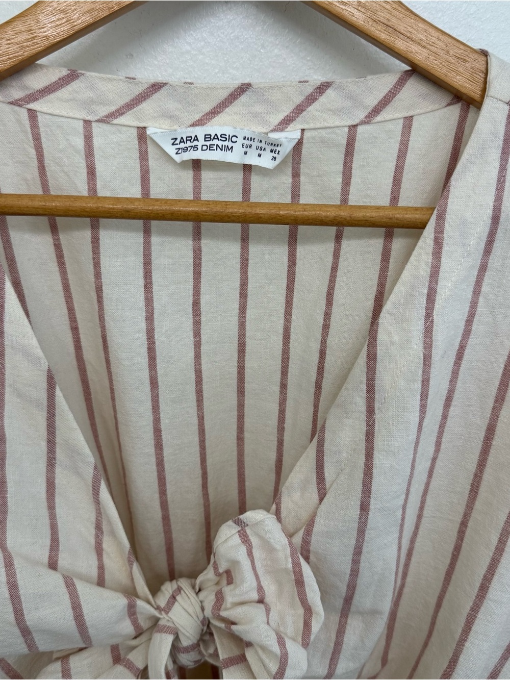 Zara Cream Midi Dress with Stripes and Front Tie - Picture 7 of 8